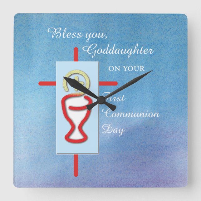 Goddaughter, First Holy Communion, Turquoise Quadratische Wanduhr (Vorderseite)
