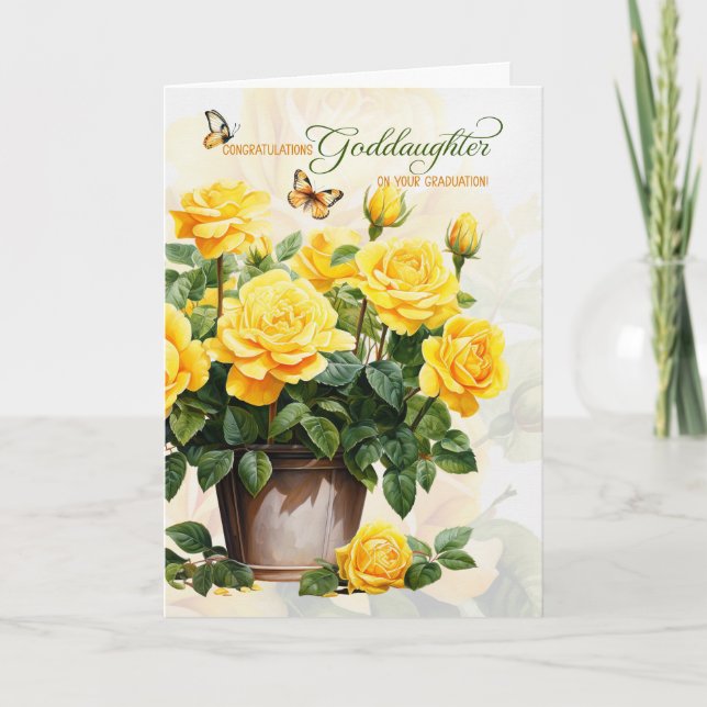 Goddaughter Graduation Congratulations Yellow Rose Karte (Vorderseite)