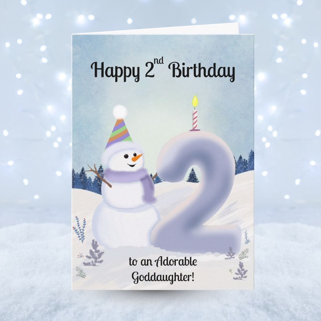 Goddaughter Happy 2nd Birthday Snowman Building Karte (Von Creator hochgeladen)