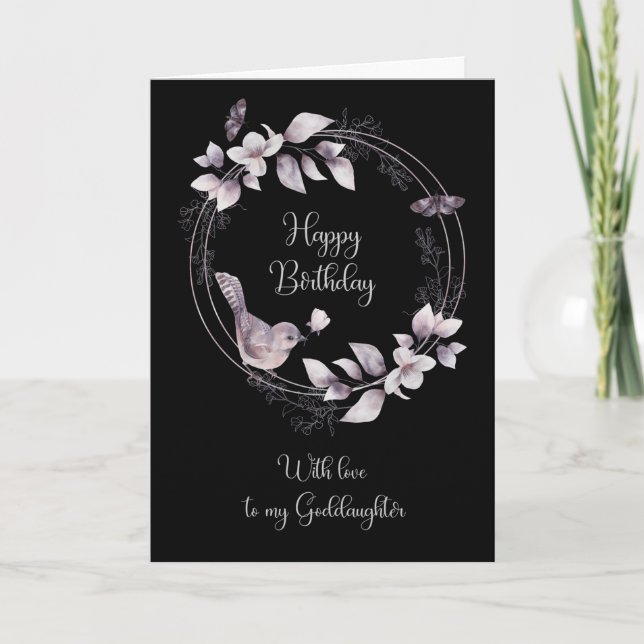 Goddaughter Happy Birthday Bird and Butterflies Karte (Vorderseite)
