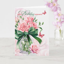 Goddaughter's June Birthday Pink Roses Butterflies Karte