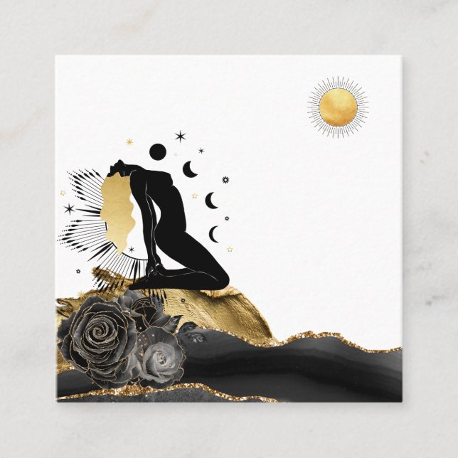 *~* Goddess Black Gold Hair Moon Sun Quadratische Visitenkarte (Vorderseite)