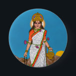 Goddess Brahmacharini Button<br><div class="desc">Honor the sacred energy of Goddess Brahmacharini with this beautiful button featuring devotional Navdurga artwork. Maa Brahmacharini,  the second form of Durga,  symbolizes devotion,  discipline,  and spiritual wisdom. Perfect for festivals,  Navratri celebrations,  and spiritual accessories,  this button adds a meaningful and sacred touch to bags,  clothing,  and everyday items.</div>