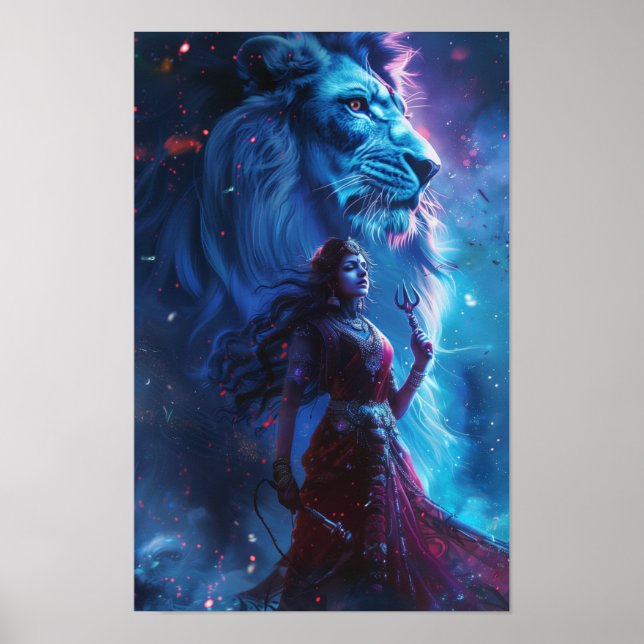 Goddess Durga Illustration Poster - Göttliche Hind (Vorne)