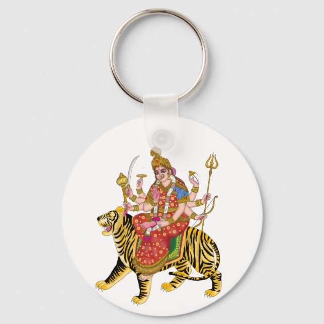 Goddess Durga Round Schlüsselanhänger | Hindu Maa  (Vorderseite)