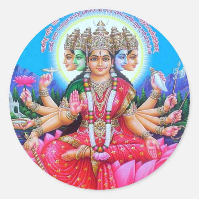 Goddess Gayatri Devi Runder Aufkleber (Vorderseite)
