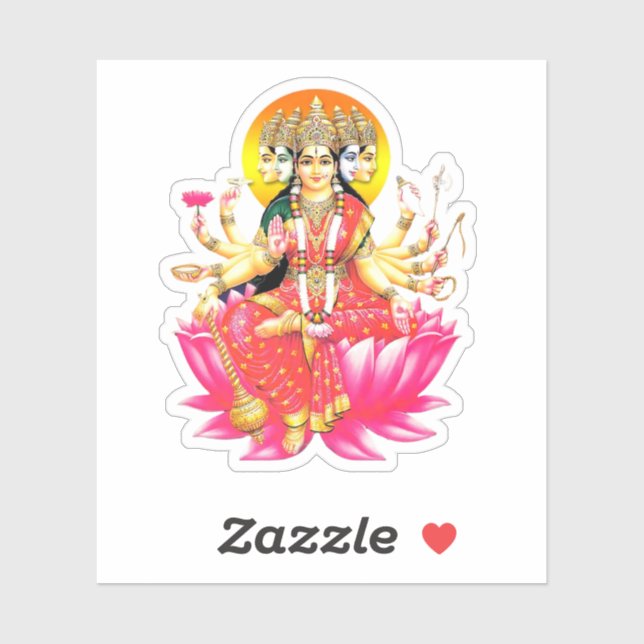 Goddess Gayatri Devi über Lotus Hindu Deity Aufkleber (Blatt)