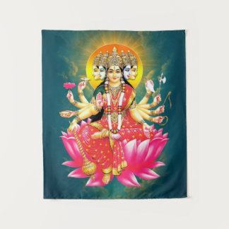 Goddess Gayatri Devi über Lotus Hindu Deity Wandteppich
