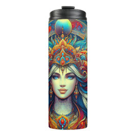 Goddess Head fließend türkis Haar April - Thermosbecher