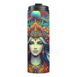 Goddess Head fließend türkis Haar April - Thermosbecher