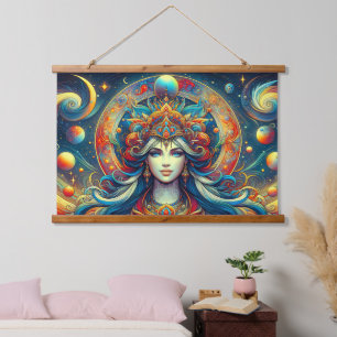 Goddess Head fließend türkis Haar April - Wandteppich Mit Holzrahmen