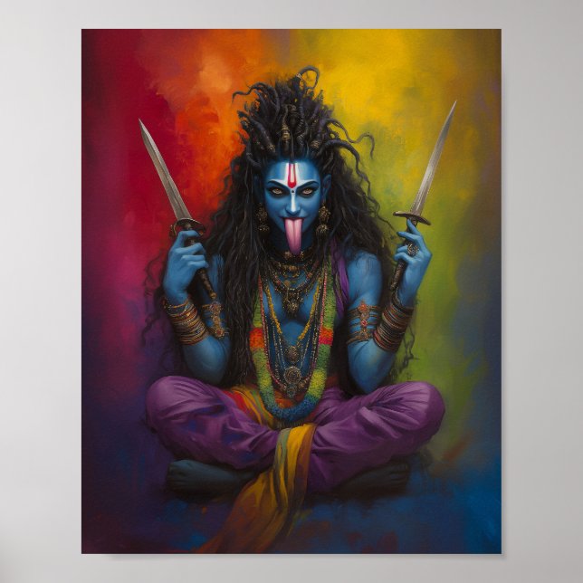 Goddess Kali Abstrakt Rainbow Porträtmalerei Poster (Vorne)