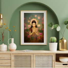 Goddess Lakshmi Lotus Blume Hindu Malerei Art Poster