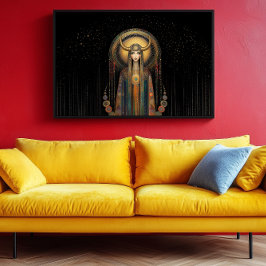 Goddess Lilith Rainbow Gold Schwarz Jugendstil Poster