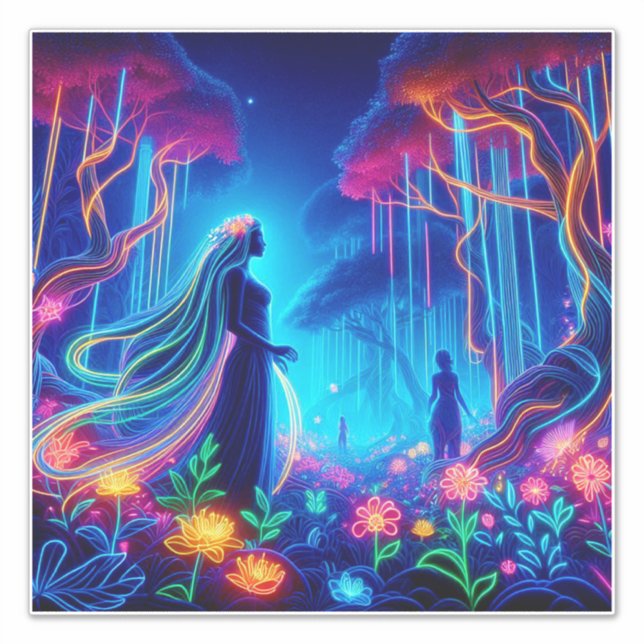 Goddess Neon Forest of Light Fantasy Märchenart Aufkleber (Vorderseite)