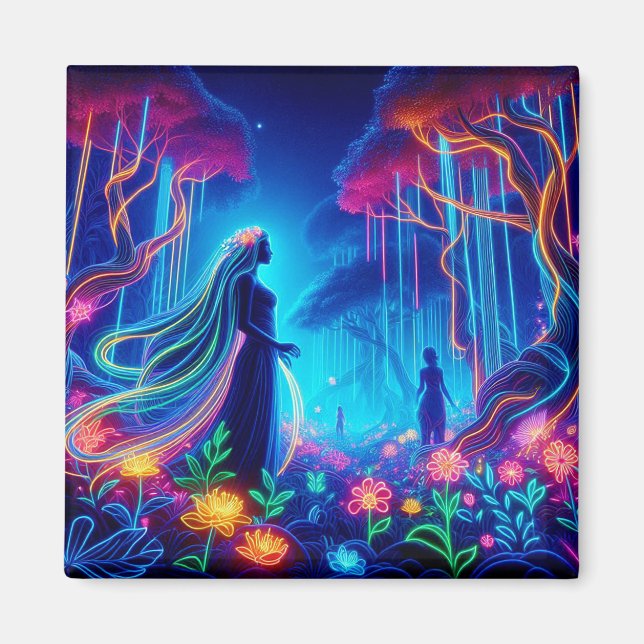 Goddess Neon Forest of Light Fantasy Märchenart Magnet (Vorne)