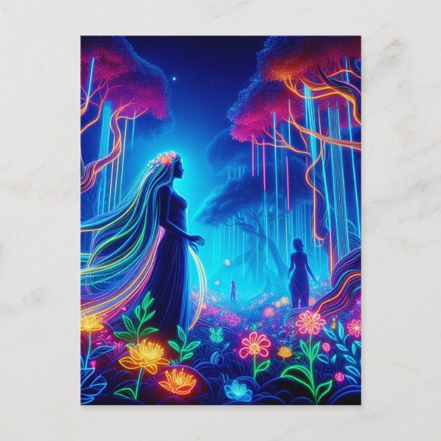 Goddess Neon Forest of Light Fantasy Märchenart Postkarte (Vorderseite)