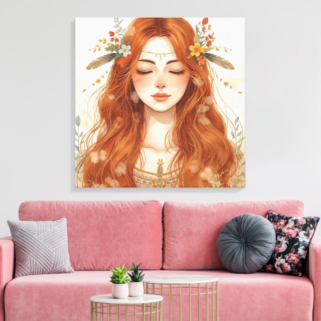 Goddess of Nature –Bohemian Earth Spirit Woman Art Leinwanddruck (Insitu (Wohnzimmer))