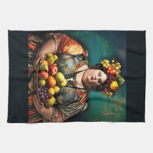 "Goddess of Overindulgence" - farbiges Portrait Geschirrtuch