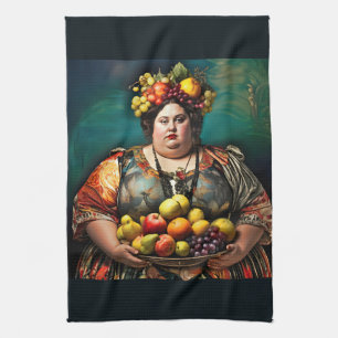 "Goddess of Overindulgence" - farbiges Portrait Geschirrtuch