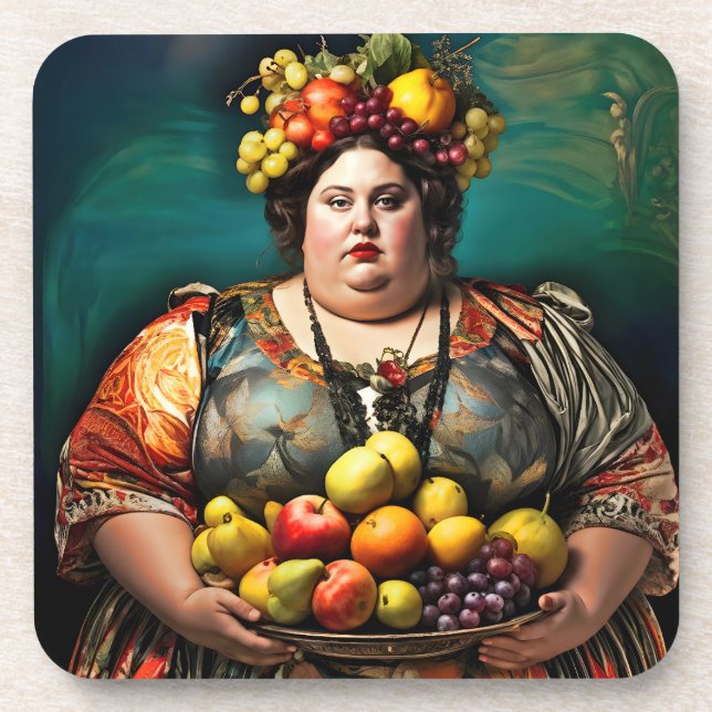 "Goddess of Overindulgence" - farbiges Portrait Getränkeuntersetzer (Vorderseite)