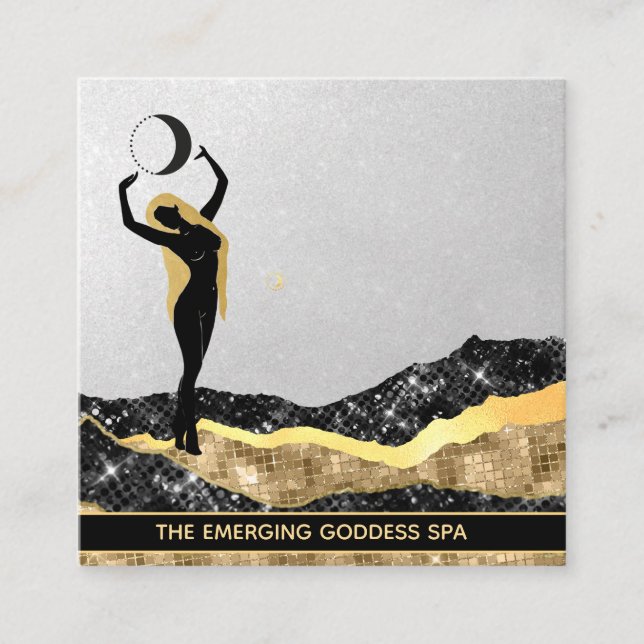 *~* Goddess Ombre Gray SILVER Glitzer Kosmischer M Quadratische Visitenkarte (Vorderseite)