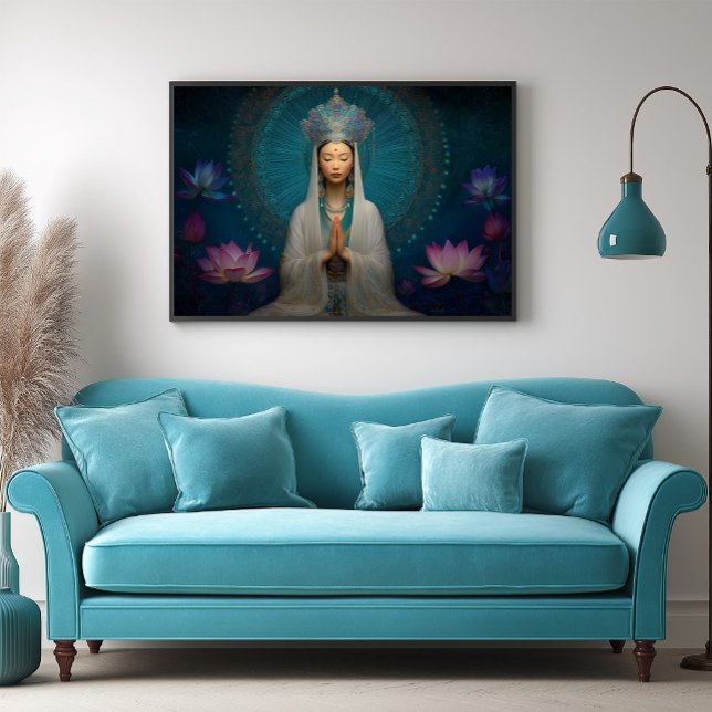 Goddess Quan Yin Blue Abstrakt Geometric Floral Poster (Von Creator hochgeladen)
