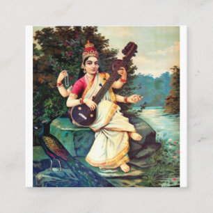 Goddess Saraswati by Raja Ravi Varma Quadratische Visitenkarte