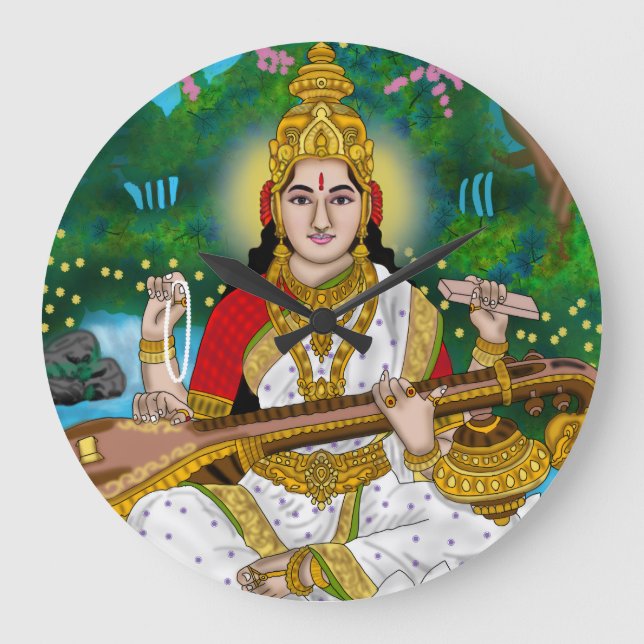 Goddess Saraswati Clock Große Wanduhr (Vorderseite)