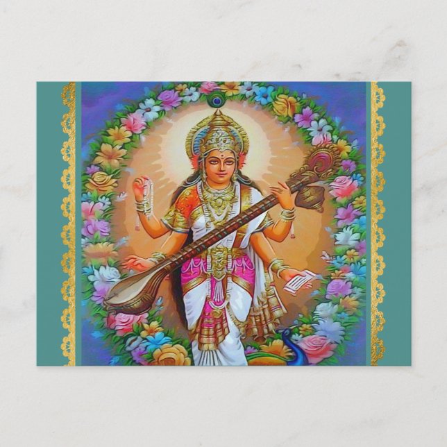 Goddess Saraswati Hindu Goddess Postkarte (Vorderseite)