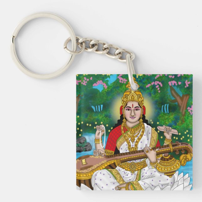 Goddess Saraswati Keychain Schlüsselanhänger (Vorderseite)