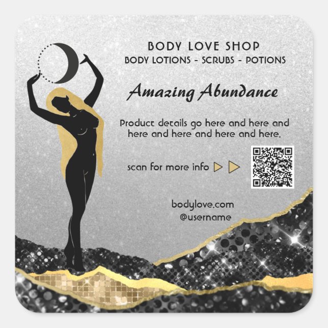 *~* Goddess SILVER Glitzer Intention Zauberspruch  Quadratischer Aufkleber (Vorderseite)