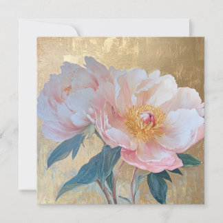 Goden Elegant Pink Peony Flowers Karte