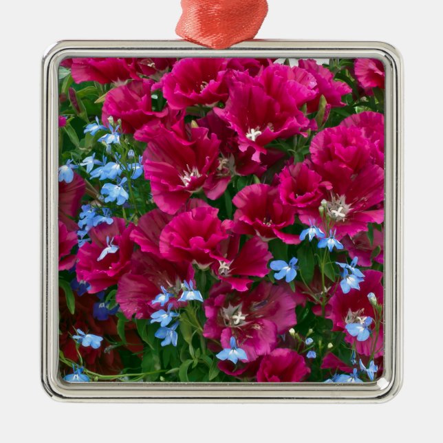 Godetia und Lobelia-Geschenke Silbernes Ornament (Vorne)