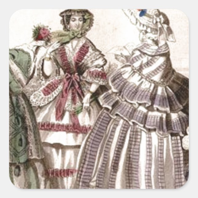 Godey's Ladys Book Viktorianisch Fashion Plate Wed Quadratischer Aufkleber (Vorderseite)