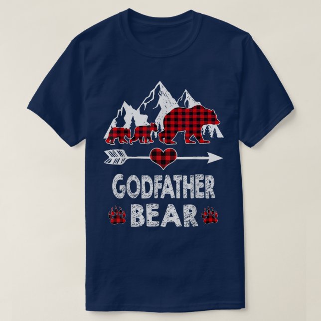Godfather Bear Shirt, Red Buffalo Plaid Godfather  T-Shirt (Design vorne)