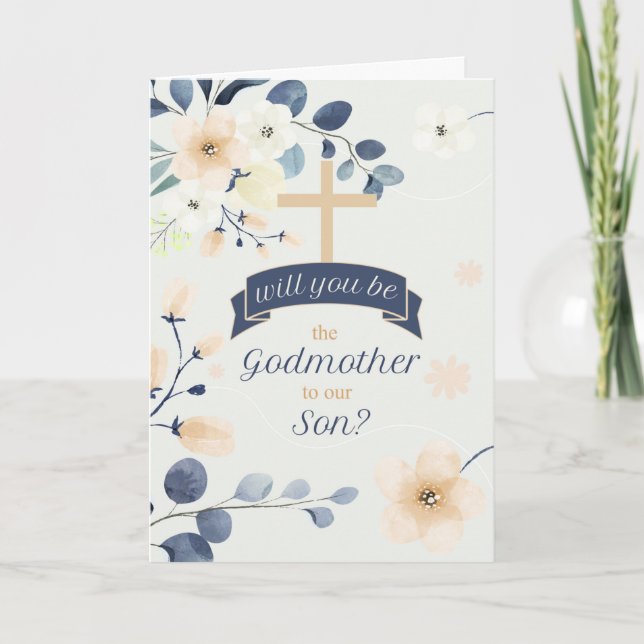 Godmateranforderung für Sohn Blau und Gelb Blossom Karte (Vorderseite)
