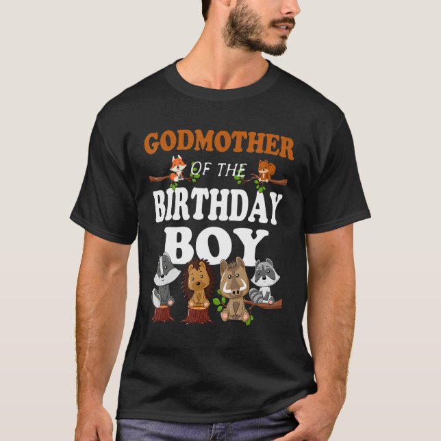 Godmother Of The Birthday Boy Woodland Party Match T-Shirt (Vorderseite)