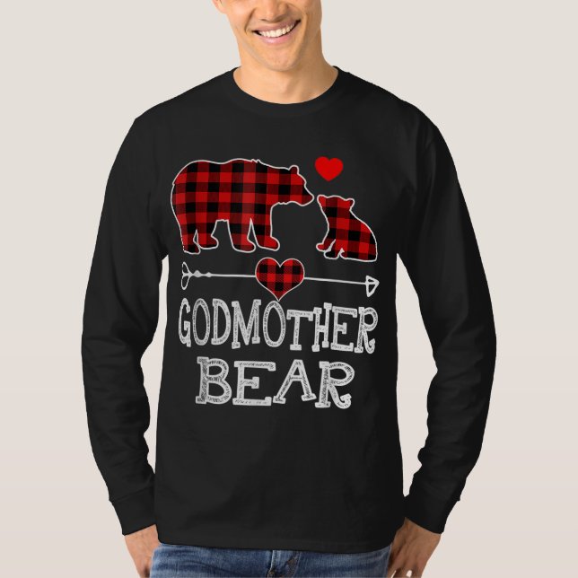 Godmutter Bear Christmas Pajama Red Kariert Buffal T-Shirt (Vorderseite)