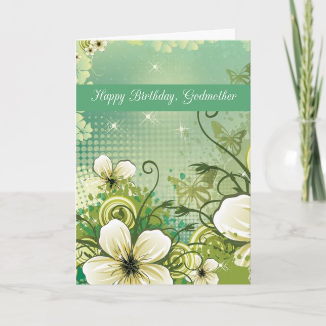 Godmutter Birthday Green Blume Karte (Vorderseite)