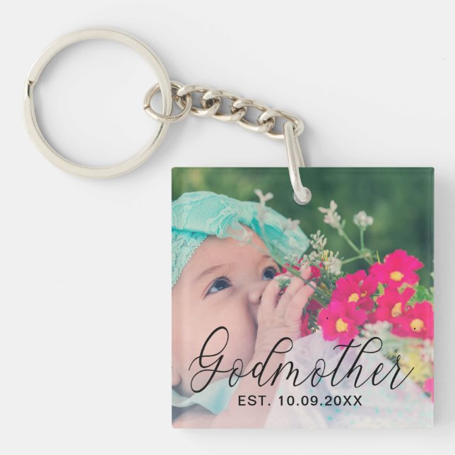Godmutter Personalisiertes Jahr etabliertes Foto Schlüsselanhänger (Vorderseite)
