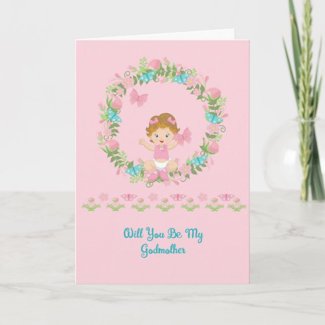 Godmutter Request Card von Baby Girl Einladung (Vorderseite)