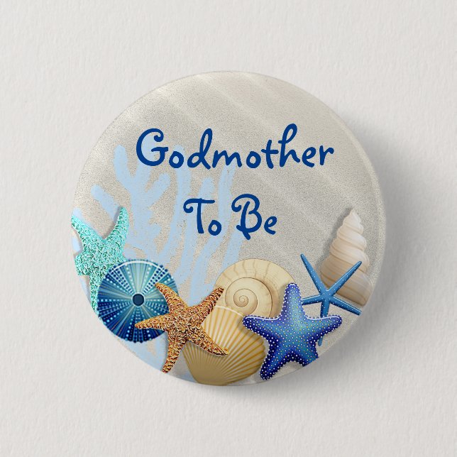 Godmutter to be, Beach Themed Baby Dusche Button (Vorderseite)