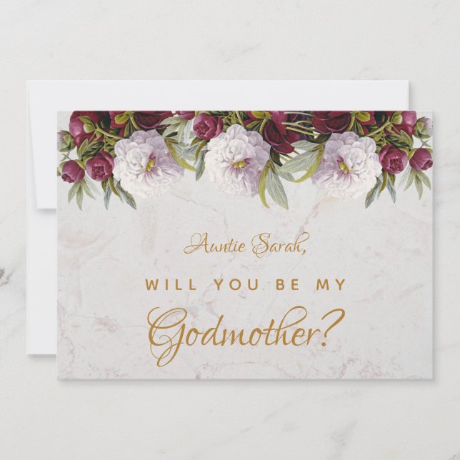 Godmutter Vorschlag Burgundy Peonies Blumenmarmor Karte (Vorderseite)