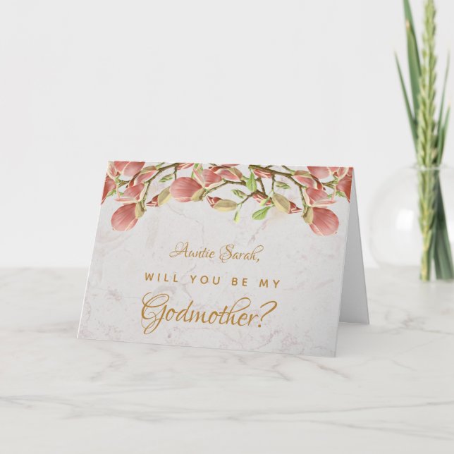 Godmutter Vorschlag Floral Pink Magnolia Marmor Karte (Vorderseite)