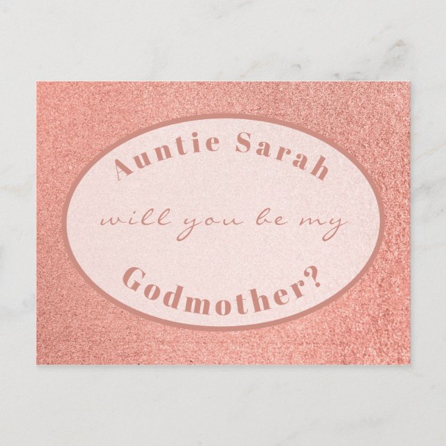 Godmutter Vorschlag Rosen Gold Weißes Oval Script Postkarte (Vorderseite)