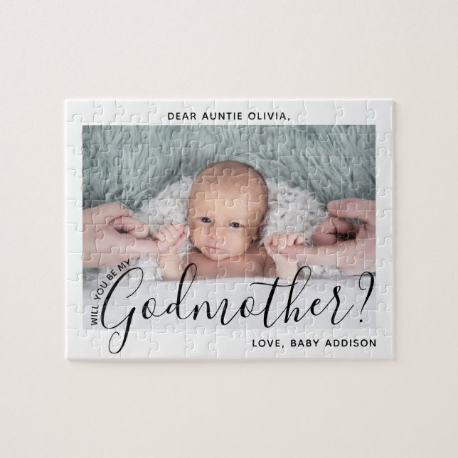 Godmutter Vorschlag Simple Modern Script Baby Foto (Horizontal)