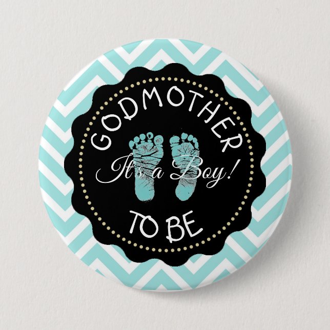 Godmutter wird aquamariner Zickzack Baby-Duschknop Button (Vorderseite)