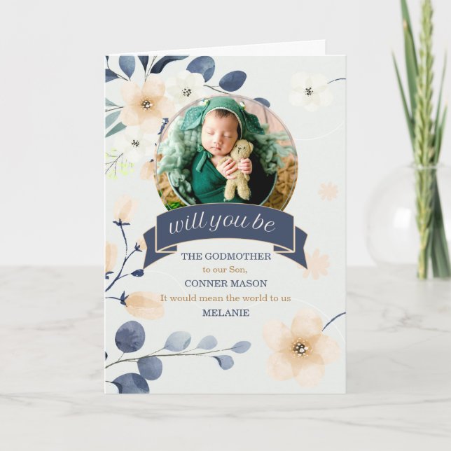 Godmutter wünscht Blau- und Gelbblüten-Foto Karte (Vorderseite)