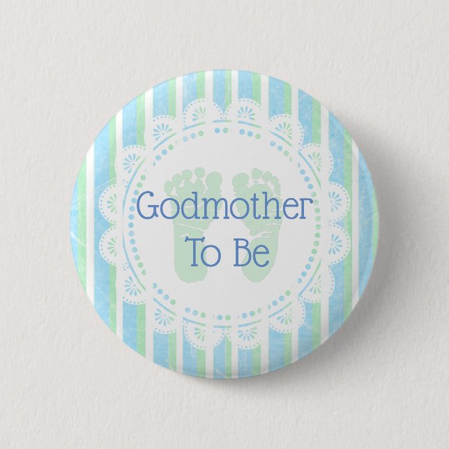 Godmutter zu Blue Green Baby Duschknopf Button (Vorderseite)